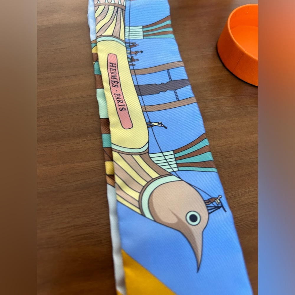 Hermes Blue and Yellow Bird Design Scarf